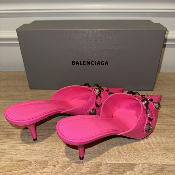 Balenciaga Fluo Pink Cagole Mule M70 Heels Size 39‎ Arena Lambskin NWB Sexy COA - Picture 5 of 10